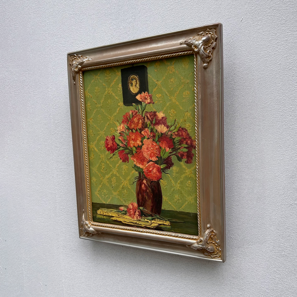 Original Hand-Painted French Vintage Carnation Still Life Oil Painting, 40x49cm