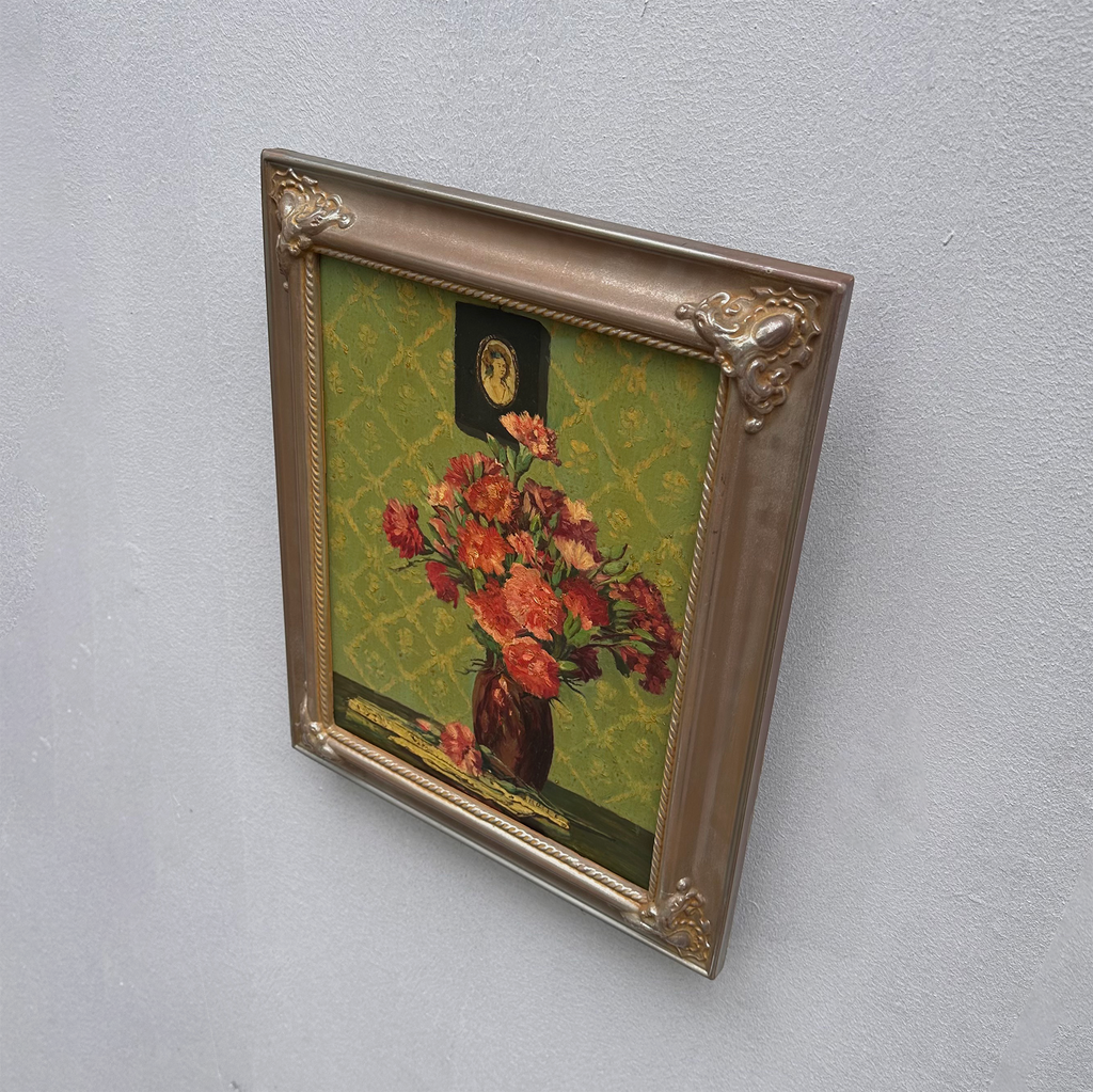 Original Hand-Painted French Vintage Carnation Still Life Oil Painting, 40x49cm