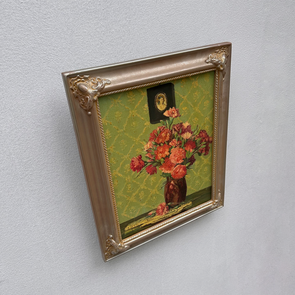 Original Hand-Painted French Vintage Carnation Still Life Oil Painting, 40x49cm