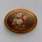 Original Vintage Floral Still Life Painting, Romantic Oval Flower Decor 22 x 17 cm