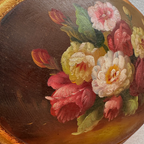 Original Vintage Floral Still Life Painting, Romantic Oval Flower Decor 22 x 17 cm