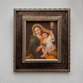 Vintage Madonna and Child Oil Painting, Religious Portrait Art with Ornate Wooden Frame