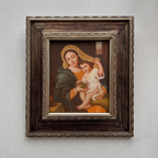Vintage Madonna and Child Oil Painting, Religious Portrait Art with Ornate Wooden Frame
