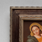 Vintage Madonna and Child Oil Painting, Religious Portrait Art with Ornate Wooden Frame