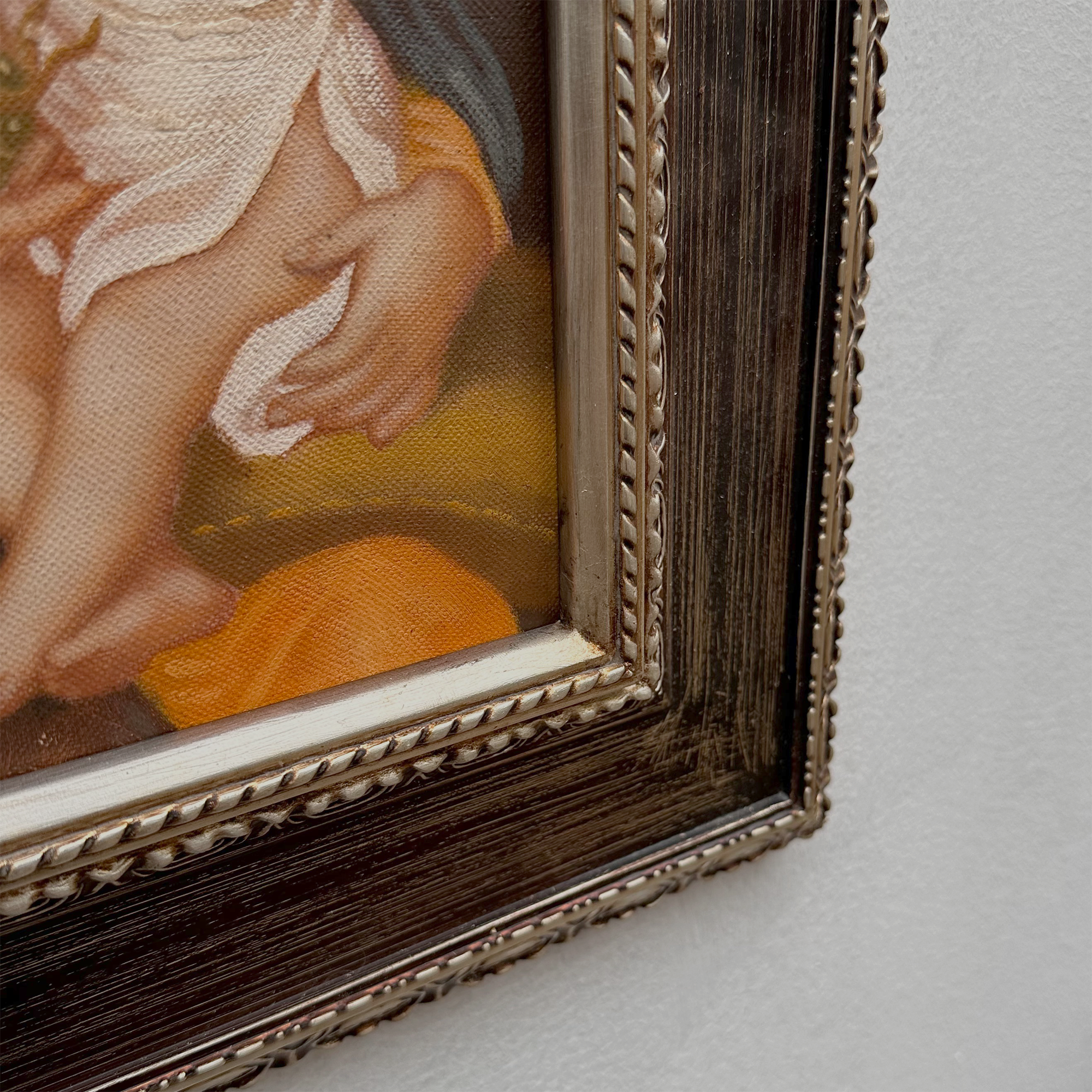 Vintage Madonna and Child Oil Painting, Religious Portrait Art with Ornate Wooden Frame