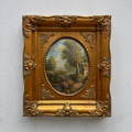 Vintage European Pastoral Landscape Oil Painting｜One-of-a-Kind Hand-Painted Artwork with Ornate Wood Frame 52x62cm