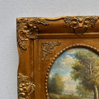 Vintage European Pastoral Landscape Oil Painting｜One-of-a-Kind Hand-Painted Artwork with Ornate Wood Frame 52x62cm