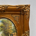 Vintage European Pastoral Landscape Oil Painting｜One-of-a-Kind Hand-Painted Artwork with Ornate Wood Frame 52x62cm