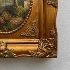 Vintage European Pastoral Landscape Oil Painting｜One-of-a-Kind Hand-Painted Artwork with Ornate Wood Frame 52x62cm