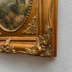 Vintage European Pastoral Landscape Oil Painting｜One-of-a-Kind Hand-Painted Artwork with Ornate Wood Frame 52x62cm