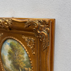 Vintage European Pastoral Landscape Oil Painting｜One-of-a-Kind Hand-Painted Artwork with Ornate Wood Frame 52x62cm