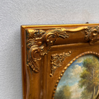 Vintage European Pastoral Landscape Oil Painting｜One-of-a-Kind Hand-Painted Artwork with Ornate Wood Frame 52x62cm