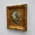 Vintage European Pastoral Landscape Oil Painting｜One-of-a-Kind Hand-Painted Artwork with Ornate Wood Frame 52x62cm