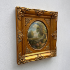 Vintage European Pastoral Landscape Oil Painting｜One-of-a-Kind Hand-Painted Artwork with Ornate Wood Frame 52x62cm