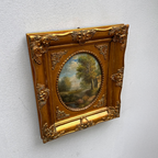 Vintage European Pastoral Landscape Oil Painting｜One-of-a-Kind Hand-Painted Artwork with Ornate Wood Frame 52x62cm
