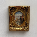 Original Framed Vintage European Street Scene Oil Painting, Miniature Townscape in Ornate Gold Frame