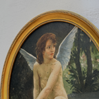 Hand-painted reproduction of a classic portrait of Cupid, oil painting. Size: 15.4 x 12.4 in