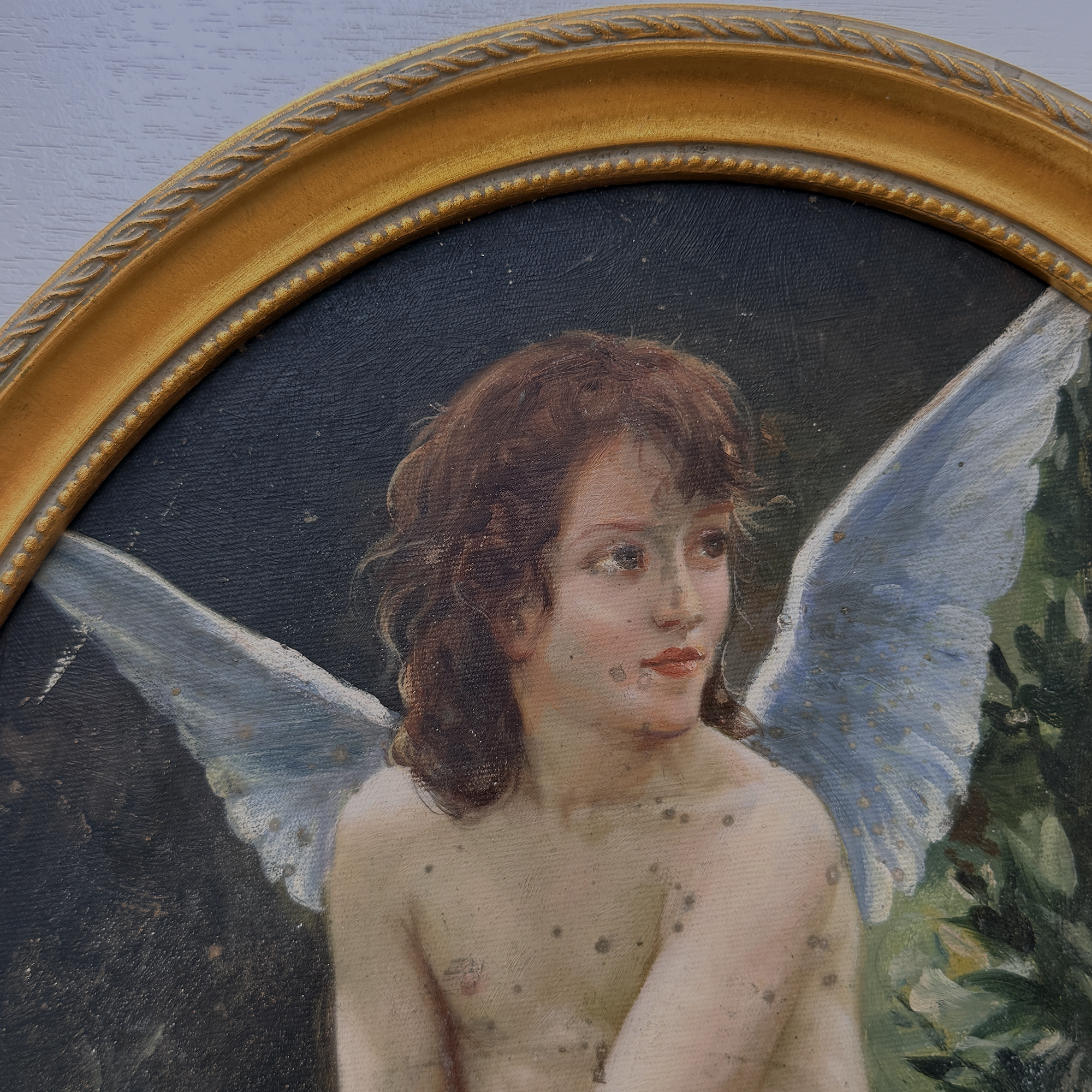 Hand-painted reproduction of a classic portrait of Cupid, oil painting. Size: 15.4 x 12.4 in