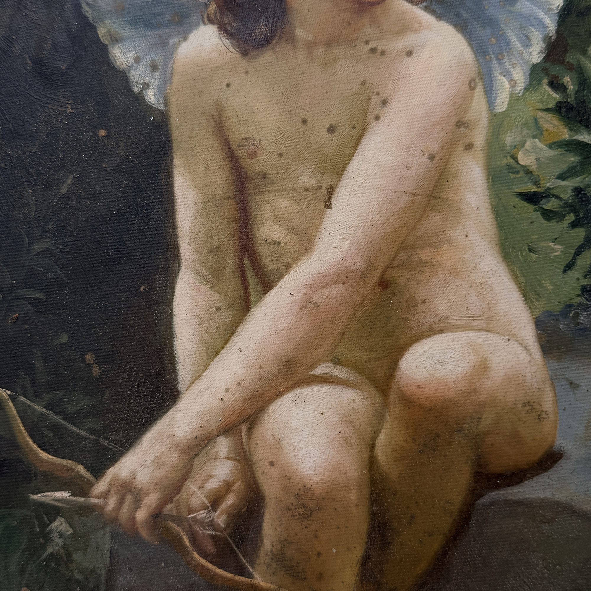 Hand-painted reproduction of a classic portrait of Cupid, oil painting. Size: 15.4 x 12.4 in
