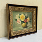 Roses in a Golden Vase | Signed T. Saito | Vintage Floral Oil Painting | 23×19.5in