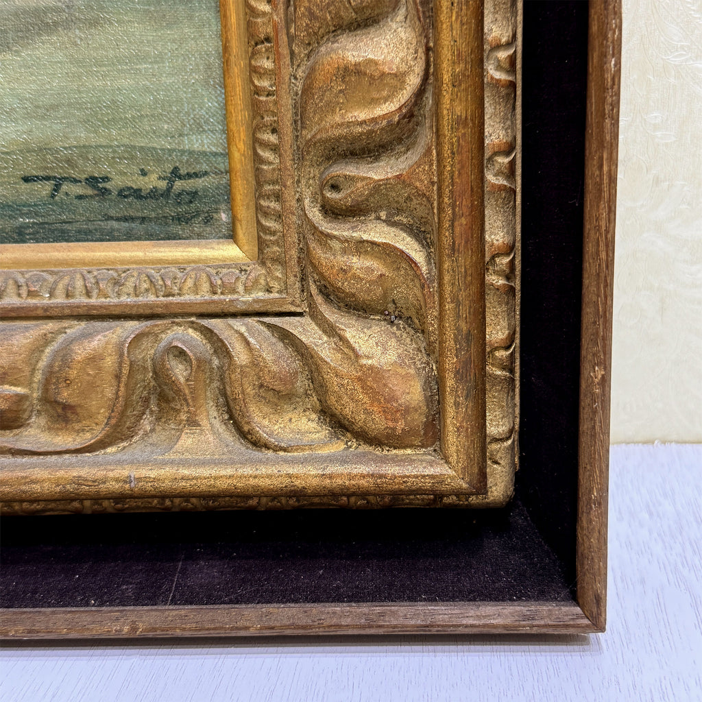 Roses in a Golden Vase | Signed T. Saito | Vintage Floral Oil Painting | 23×19.5in