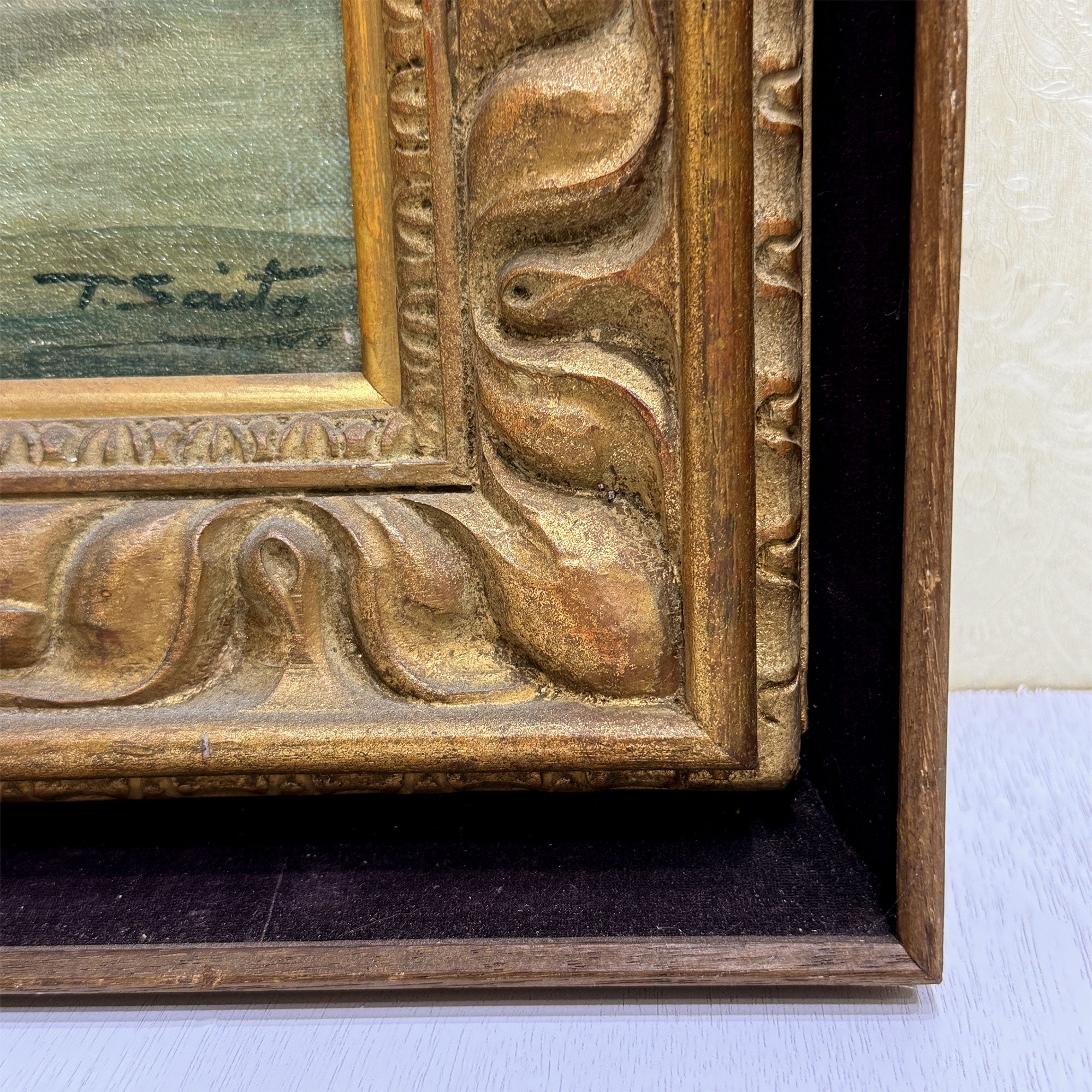 Roses in a Golden Vase | Signed T. Saito | Vintage Floral Oil Painting | 23×19.5in