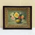 Roses in a Golden Vase | Signed T. Saito | Vintage Floral Oil Painting | 23×19.5in