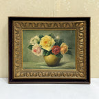 Roses in a Golden Vase | Signed T. Saito | Vintage Floral Oil Painting | 23×19.5in