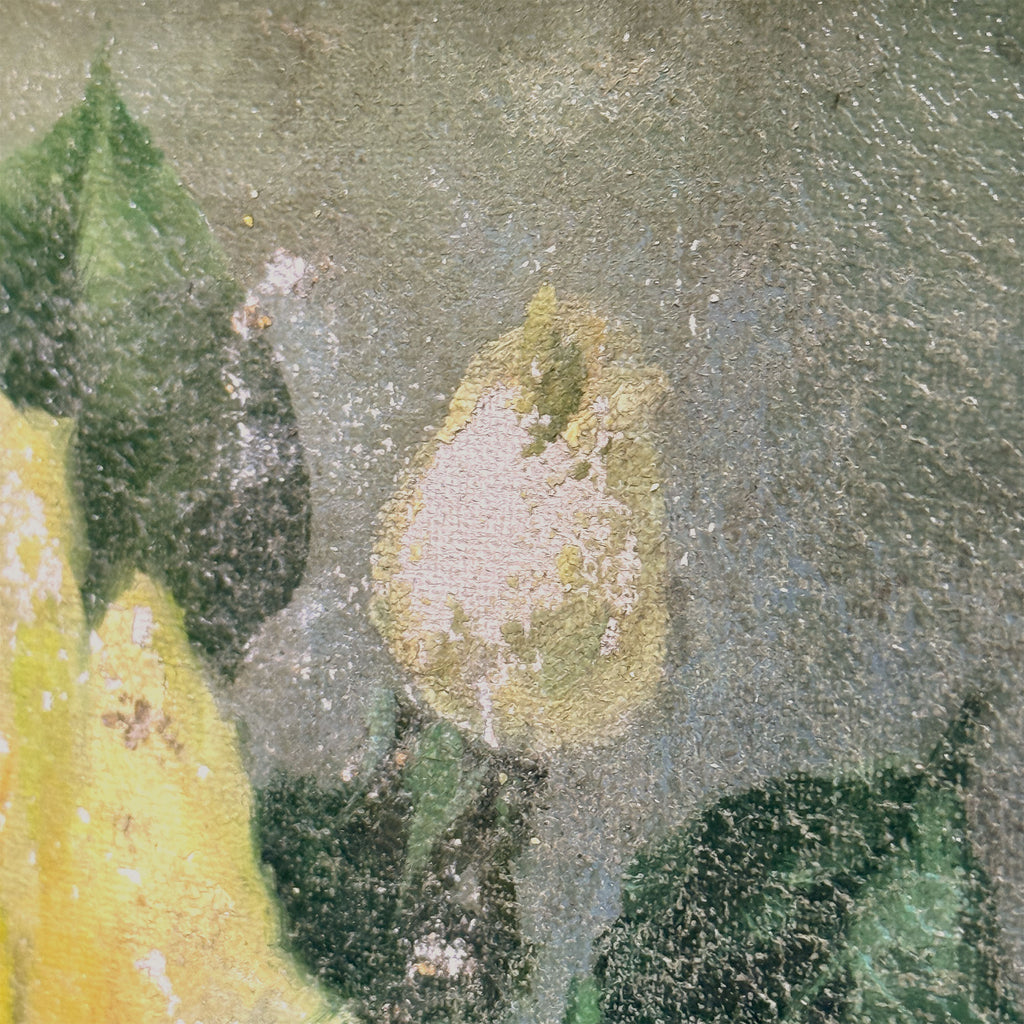 Roses in a Golden Vase | Signed T. Saito | Vintage Floral Oil Painting | 23×19.5in
