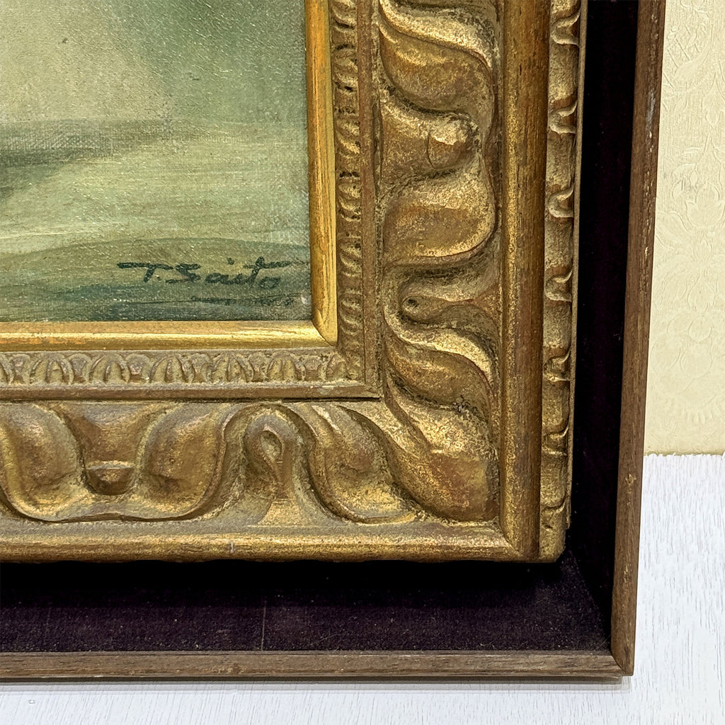 Roses in a Golden Vase | Signed T. Saito | Vintage Floral Oil Painting | 23×19.5in