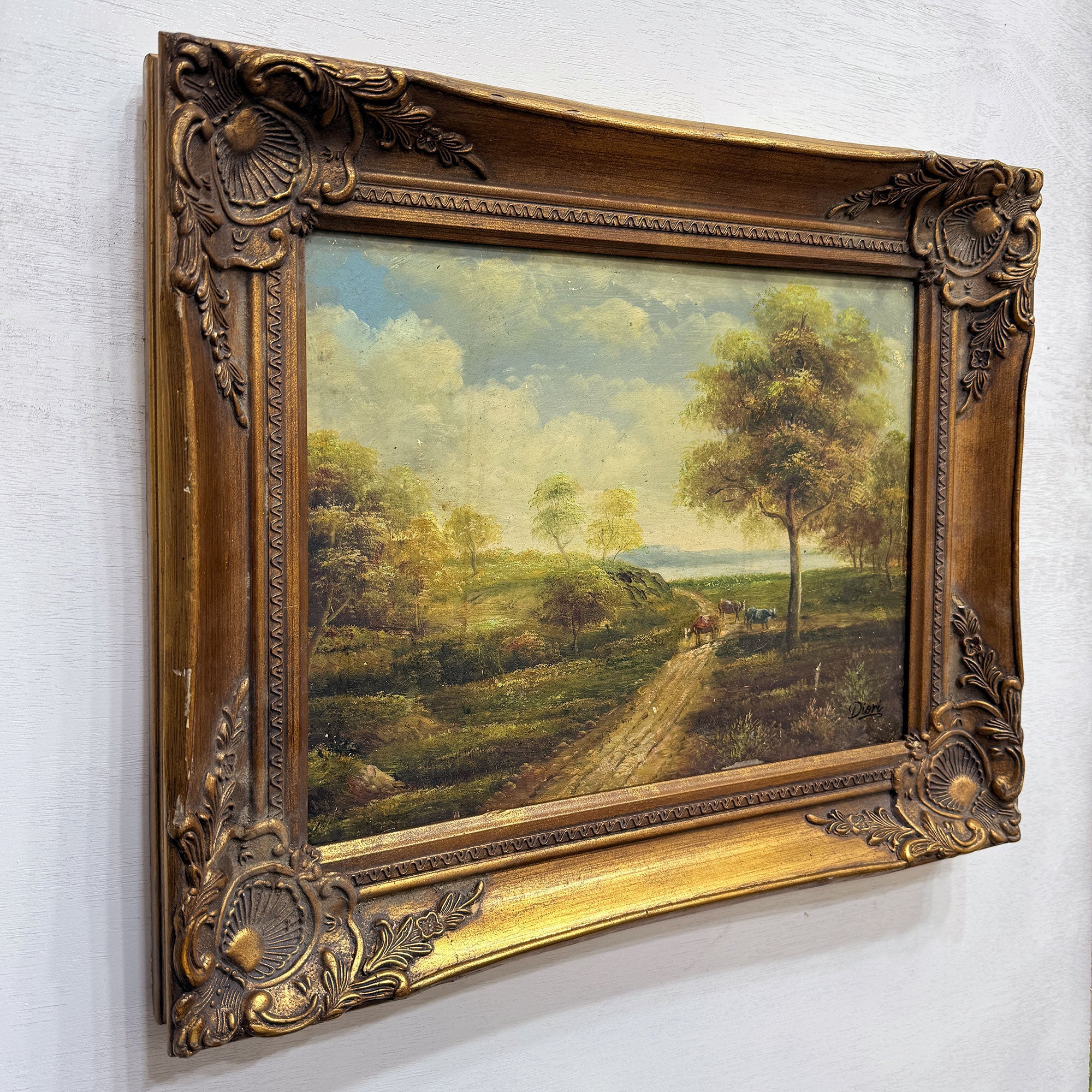 European Countryside River Landscape Oil Painting, Vintage Framed Classical Nature Wall Art