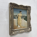 Vintage Classical Woman Portrait Oil Painting, Yellow Dress Seaside Figure Art, Ornate Gold Framed Collectible Artwork