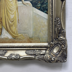 Vintage Classical Woman Portrait Oil Painting, Yellow Dress Seaside Figure Art, Ornate Gold Framed Collectible Artwork