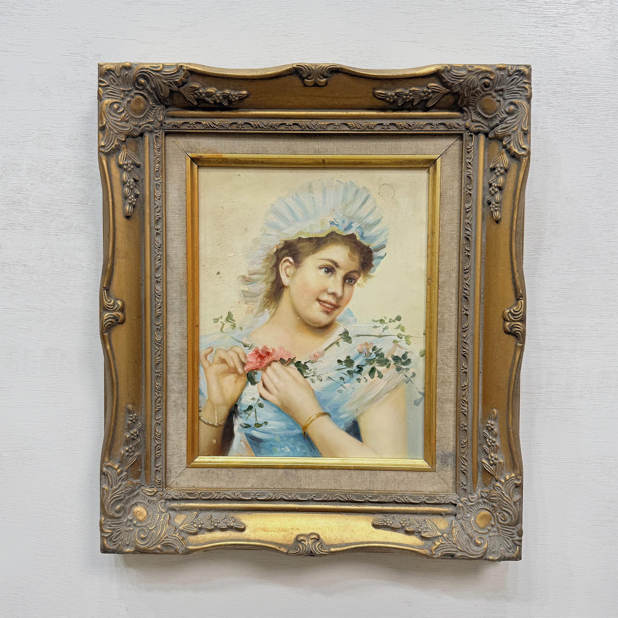 A classical lady portrait framed in an ornate gold frame  Romantic style wall art (11.02×12.99 in)