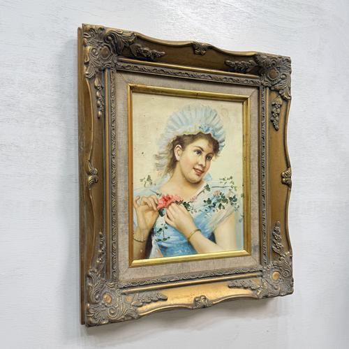 A classical lady portrait framed in an ornate gold frame  Romantic style wall art (11.02×12.99 in)