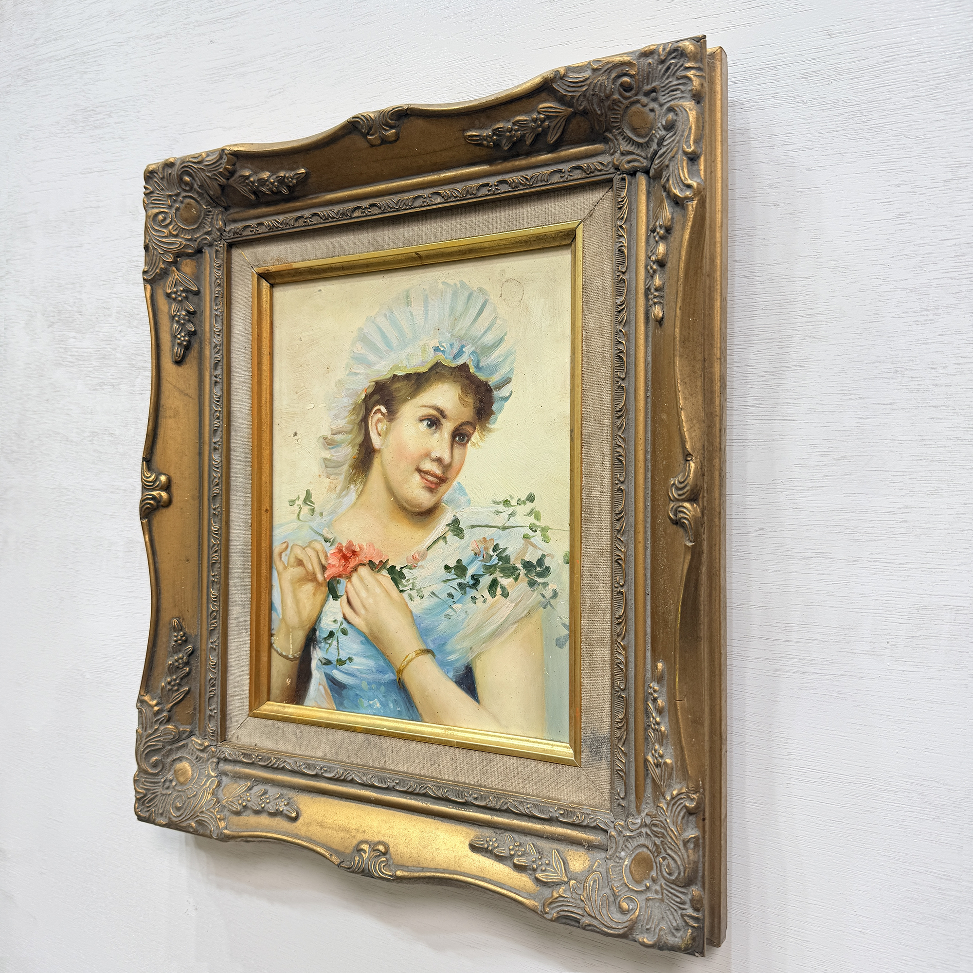 A classical lady portrait framed in an ornate gold frame  Romantic style wall art (11.02×12.99 in)