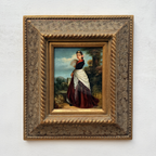 Classical Hand-Painted Portrait Painting, Spanish-Style Noble Lady in Red Long Gown & Shawl, Vintage Gilded Frame