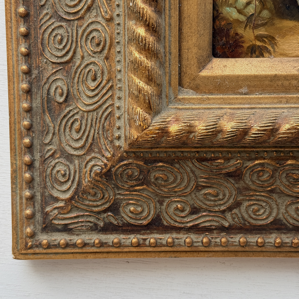 Classical Hand-Painted Portrait Painting, Spanish-Style Noble Lady in Red Long Gown & Shawl, Vintage Gilded Frame