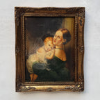 A Quiet Embrace | Vintage Mother and Child Portrait Oil Painting | Ornate Frame | 15.2×19.1in
