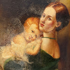 A Quiet Embrace | Vintage Mother and Child Portrait Oil Painting | Ornate Frame | 15.2×19.1in