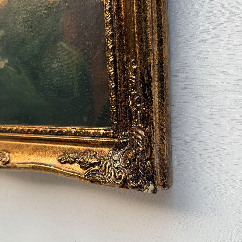 A Quiet Embrace | Vintage Mother and Child Portrait Oil Painting | Ornate Frame | 15.2×19.1in