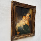 A Quiet Embrace | Vintage Mother and Child Portrait Oil Painting | Ornate Frame | 15.2×19.1in