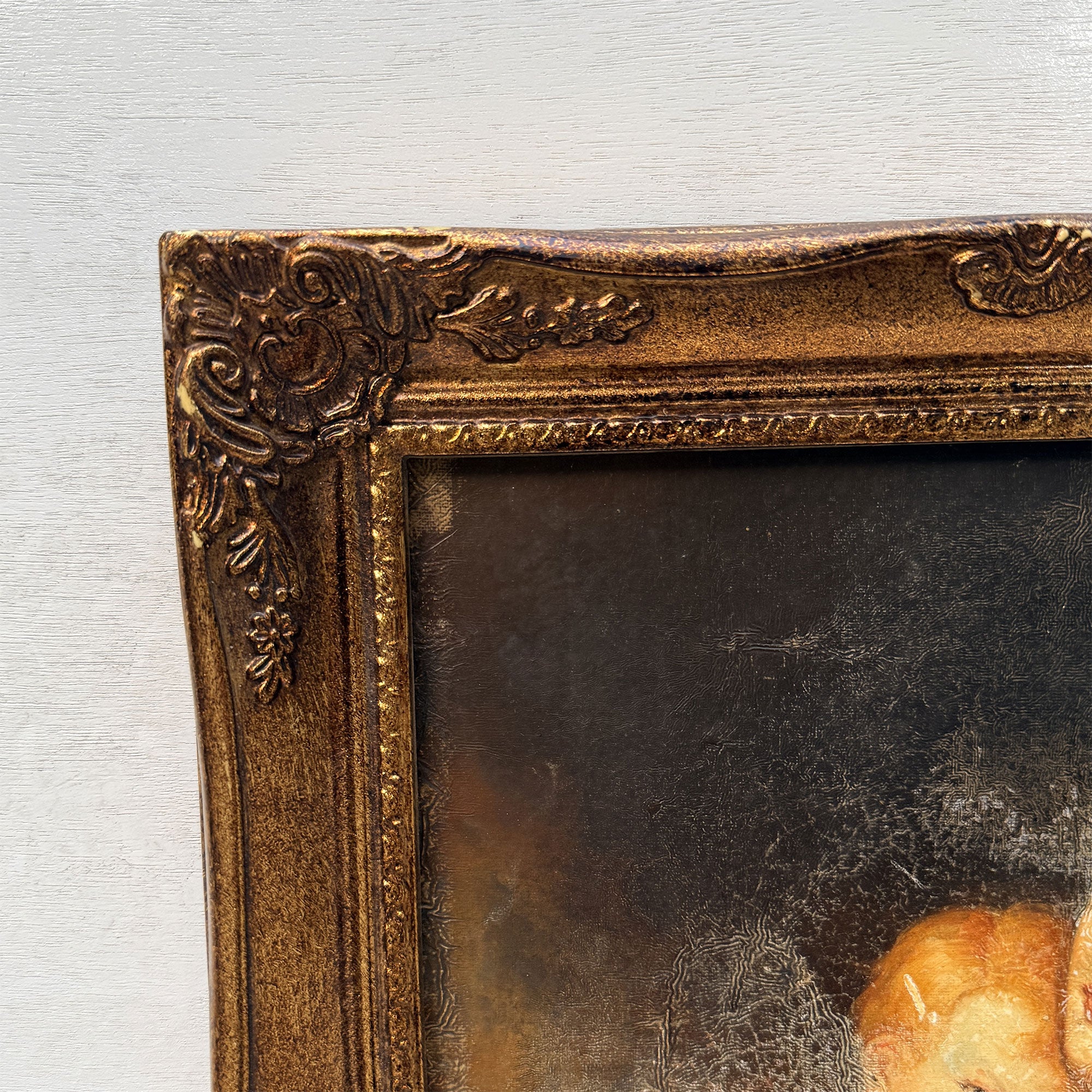 A Quiet Embrace | Vintage Mother and Child Portrait Oil Painting | Ornate Frame | 15.2×19.1in
