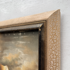 Framed Seascape Oil Painting, Hand-Painted Nautical Artwork of Sailing Ships on the Sea（19.69×15.75 in）