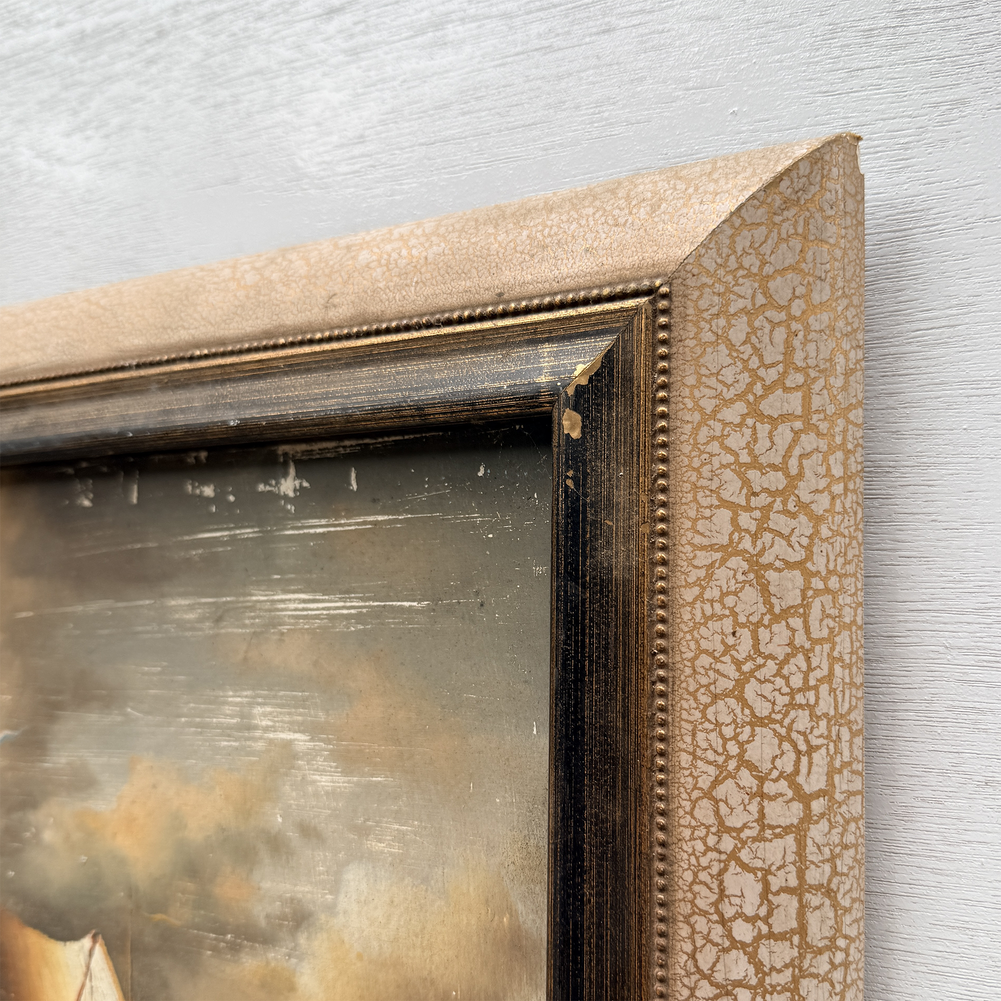 Framed Seascape Oil Painting, Hand-Painted Nautical Artwork of Sailing Ships on the Sea（19.69×15.75 in）