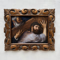 Christ Bearing the Cross | Vintage Religious Oil Painting | Bronze-Gold Frame | 21.5×17.5in