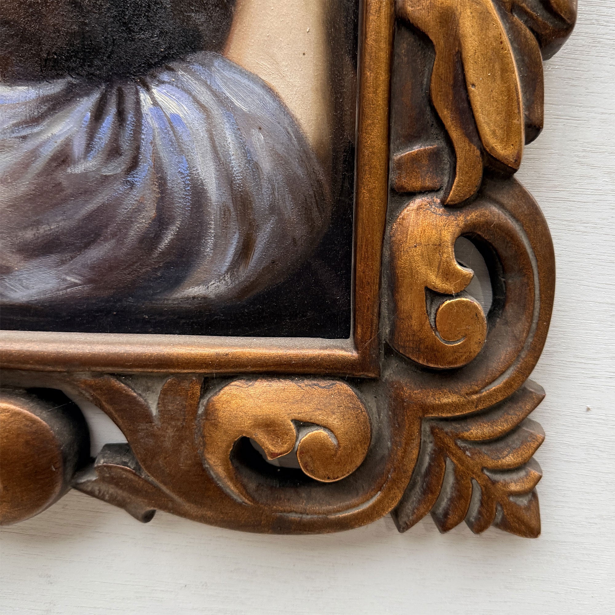 Christ Bearing the Cross | Vintage Religious Oil Painting | Bronze-Gold Frame | 21.5×17.5in