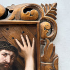 Christ Bearing the Cross | Vintage Religious Oil Painting | Bronze-Gold Frame | 21.5×17.5in