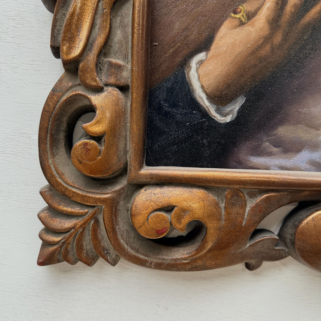 Christ Bearing the Cross | Vintage Religious Oil Painting | Bronze-Gold Frame | 21.5×17.5in