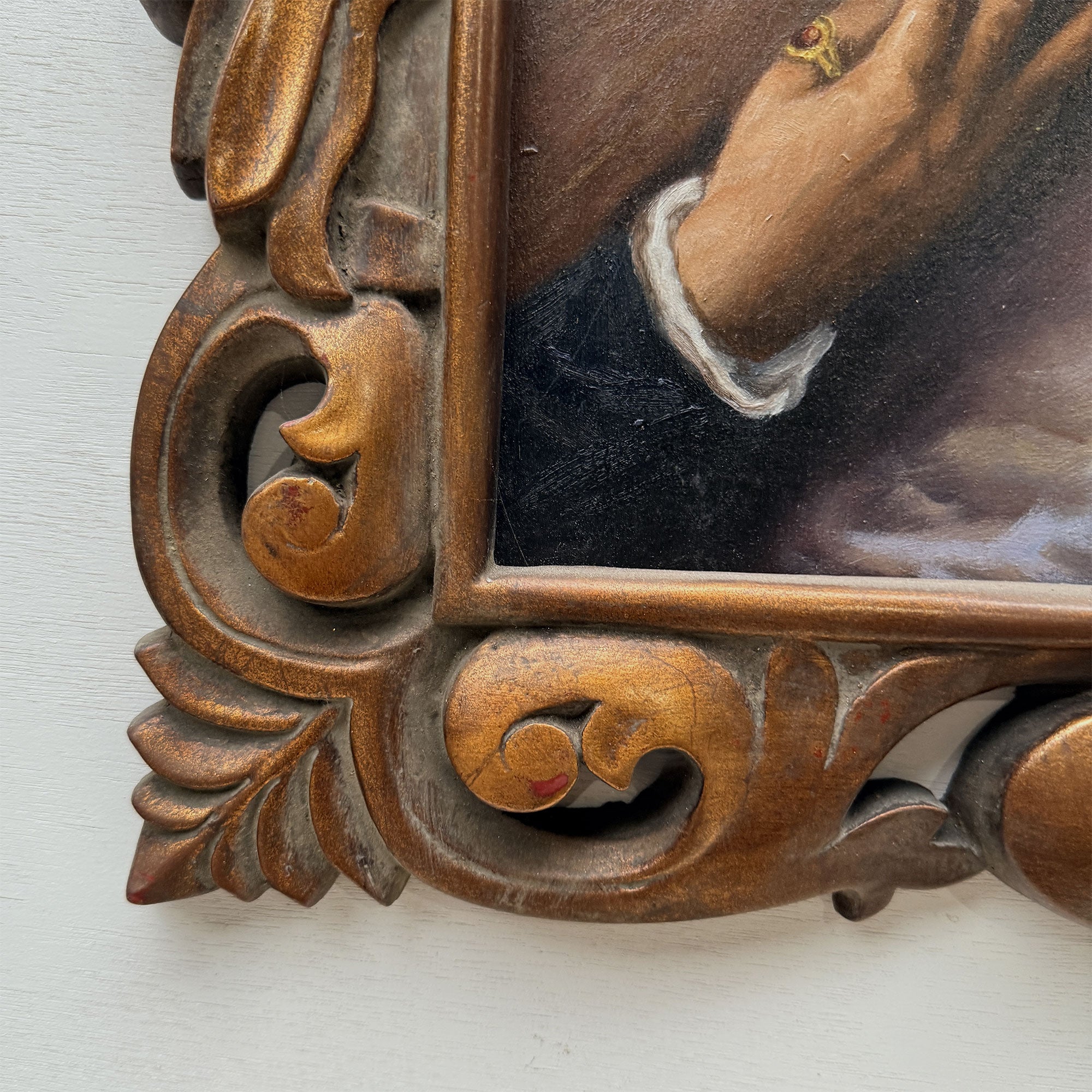 Christ Bearing the Cross | Vintage Religious Oil Painting | Bronze-Gold Frame | 21.5×17.5in